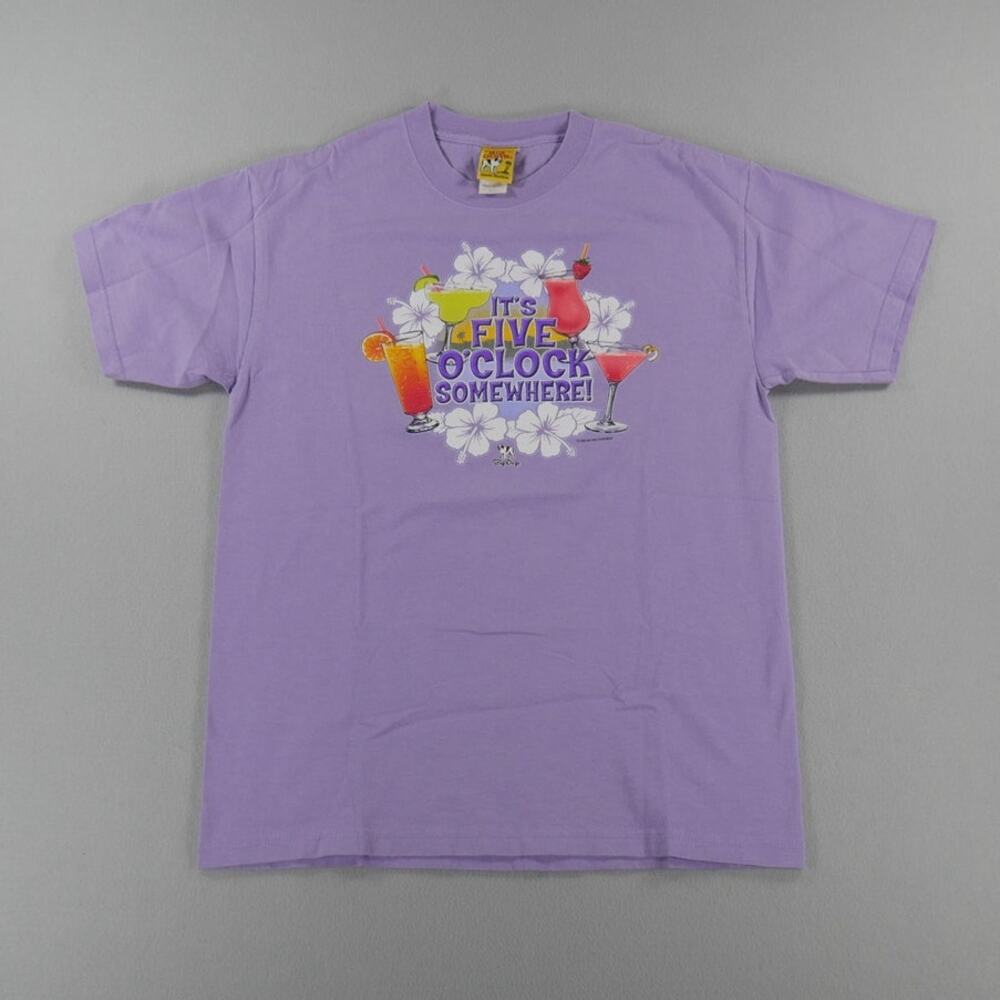 Vintage Y2K Big Dogs "It's Five O'Clock Somewhere!" Tee Mens Size S/M Purple